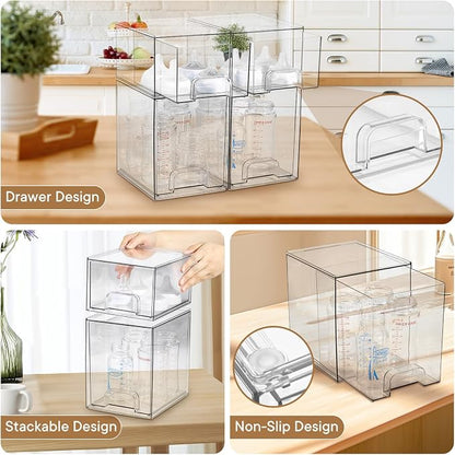 Baby Bottle Organizer, 4 Pack Clear Space-Saving Stackable Drawer - Image 6