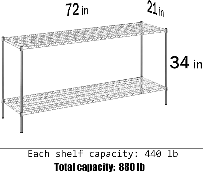 21" Deep x 72" Wide x 34" Height Wire Shelving Kit | 2-Tier | NSF Commercial - Image 3
