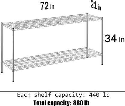 21" Deep x 72" Wide x 34" Height Wire Shelving Kit | 2-Tier | NSF Commercial - Image 3