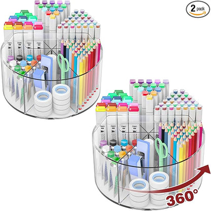 Absonic 2 Pack Acrylic Pen Organizer, 360 Rotating Clear Colored Pen and Pencil by Absonic