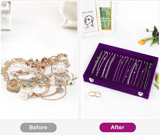 Jenseits Necklace Holder Jewelry Organizer Box, Dustproof Velvet Necklace Tray - Image 4