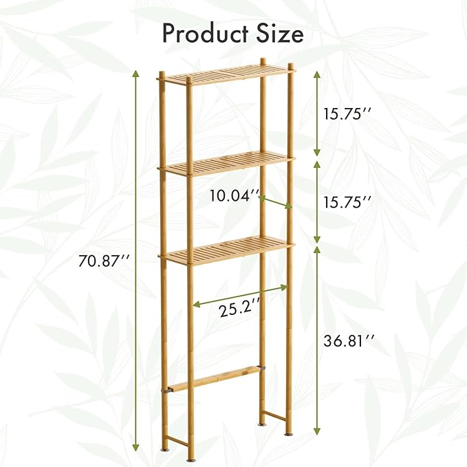 AmazerBath Bamboo Over The Toilet Storage Shelf, 3-Tier Bathroom Over Toilet - Image 2