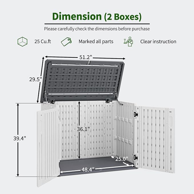 Macrout 25 Cu.Ft Small Plastic Outdoor Storage Cabinet - Image 3