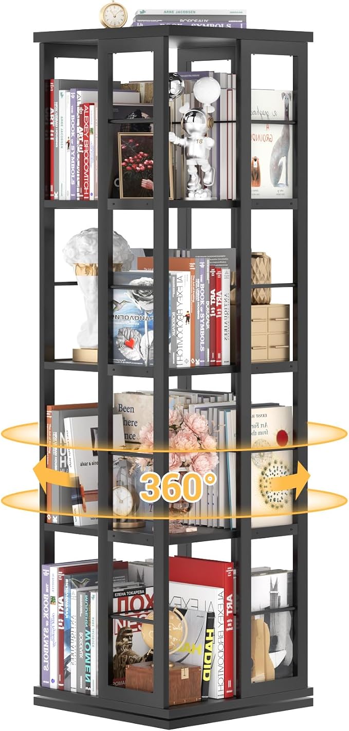 Aheaplus Rotating Bookshelf, Corner Bookshelf, 360 Display Wood Spinning by Aheaplus