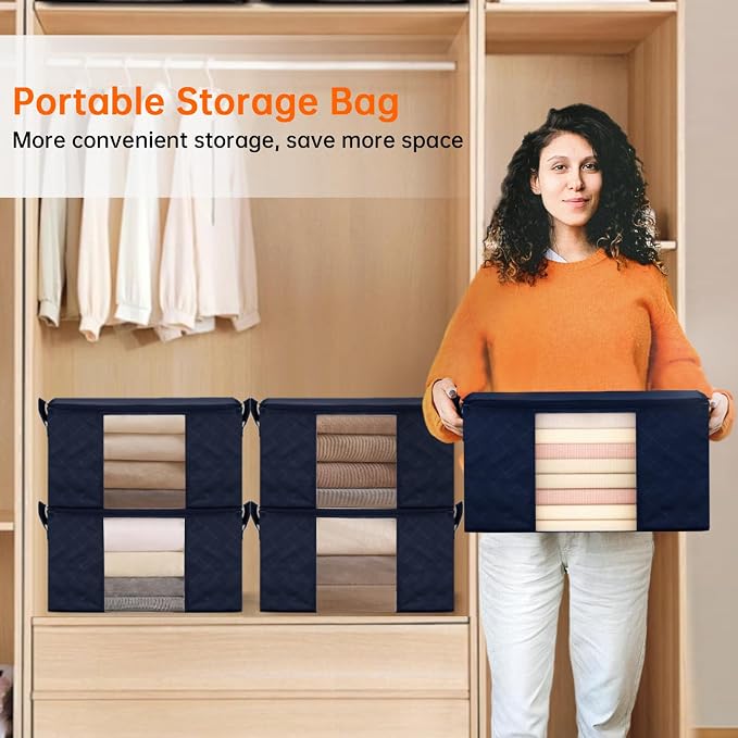 8 Pack Clothes Storage Bags - 60L Blanket Organizers and Storage - Image 5