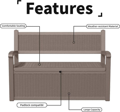 EasyUp 80 Gallon Outdoor Storage Bench Lockable Deck Box Outdoor Storage Box - Image 8