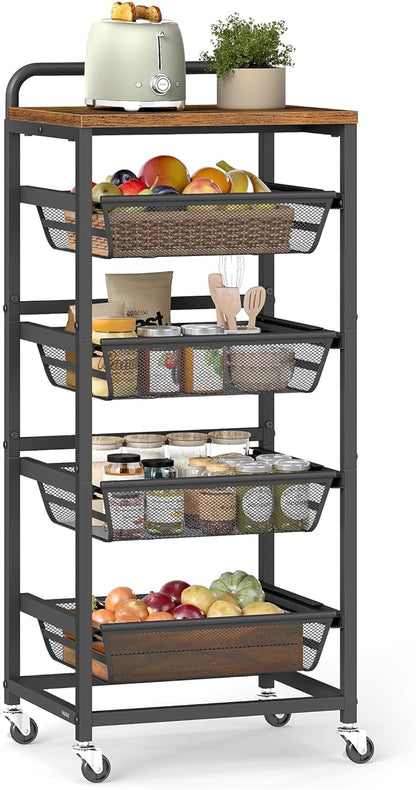 VASAGLE Storage Cart with Pull-Out Baskets, 5-Tier Kitchen Cart with Wheels by VASAGLEbySONGMICSHOME