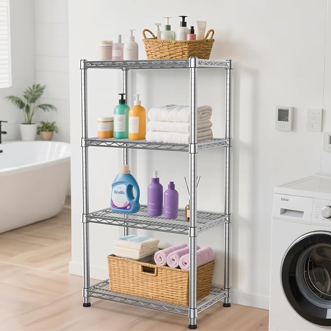 4- Shelf Storage Shelves Wire Shelving Unit Adjustable Metal Shelving Sturdy - Image 4