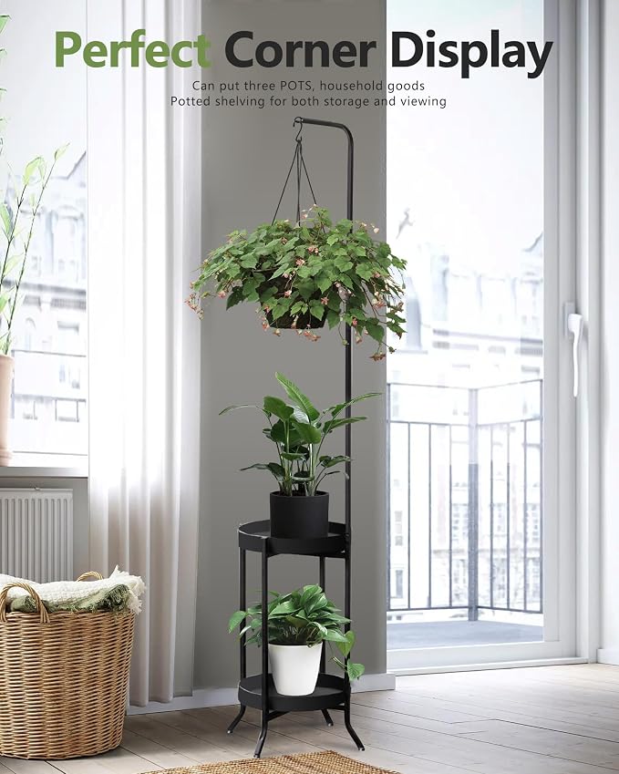 RINBOU 2Pcs Hanging Plant Stand Indoor Outdoor, Space-Saving Corner Metal Plant - Image 6