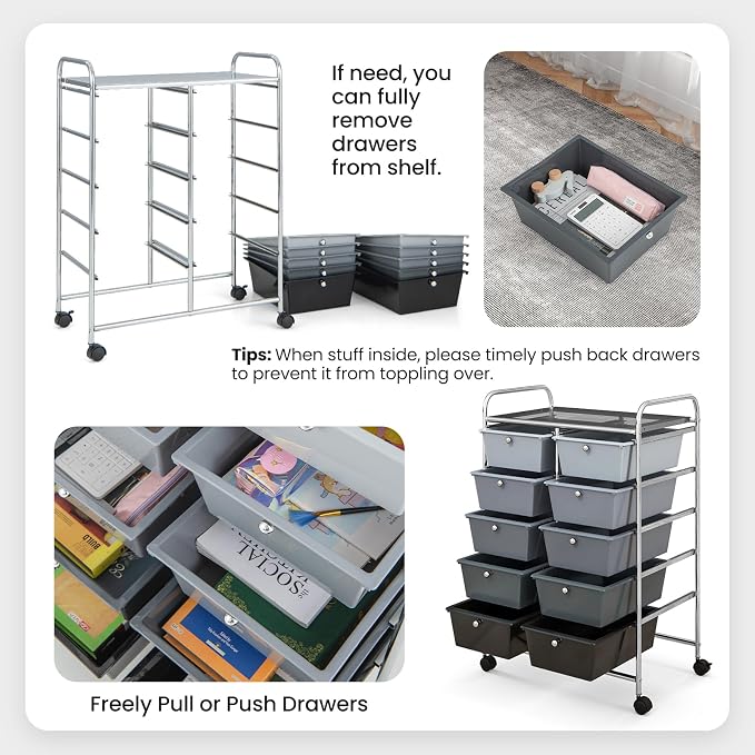 Giantex 10 Drawers Rolling Cart, Classroom Organizers, Storage Cart - Image 5