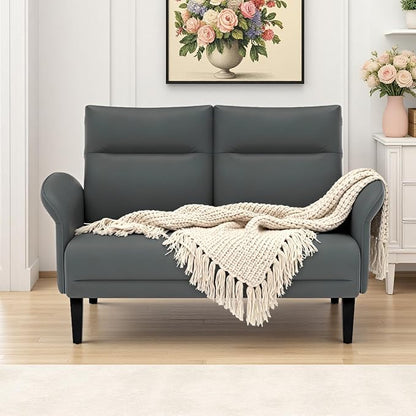 Faux Leather Loveseat with Wide Armrests, Symmetrical Shawl Arm 2-Seater Sofa by Tbillionnext