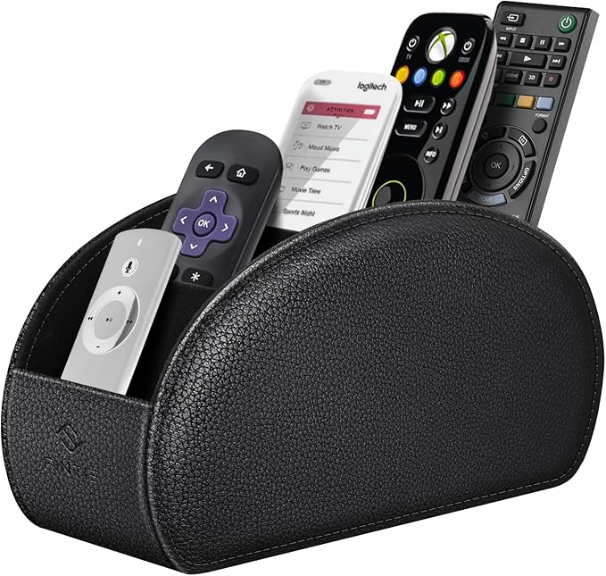 FINTIE Remote Control Holder, 5 Compartments Vegan Leather TV Remoter Caddy by Fintie