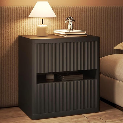Dripex Fluted Nightstand with 2 Drawers, Large Wide Wood Night Stand Bedside - Image 8