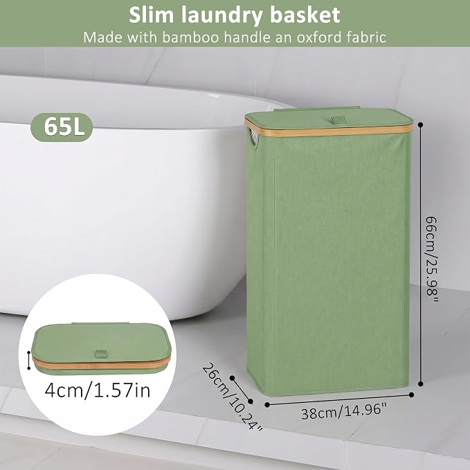 iEGrow 65L Slim Laundry Hamper, Narrow Laundry Basket - Image 2
