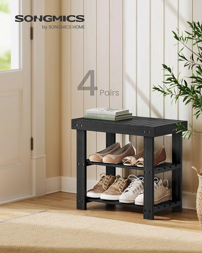 SONGMICS Shoe Rack Bench, 3-Tier Bamboo Shoe Storage Organizer, Entryway Bench - Image 3