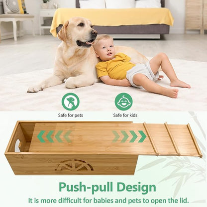Bamboo Cable Management Box, Extra Large Cord Organizer Box, Power Strips Hider - Image 6