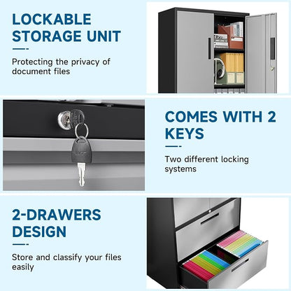 2-Drawer Metal File Cabinet, Lateral Filing Cabinets - Image 7
