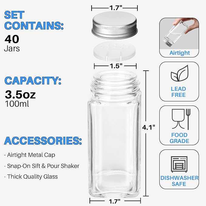 Antimbee 40-Pack 3.5 OZ Glass Spice Jars - Image 2