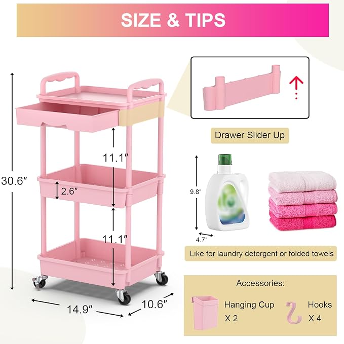 Goovilla 3 Tier Rolling Utility Cart Organizer - Image 4