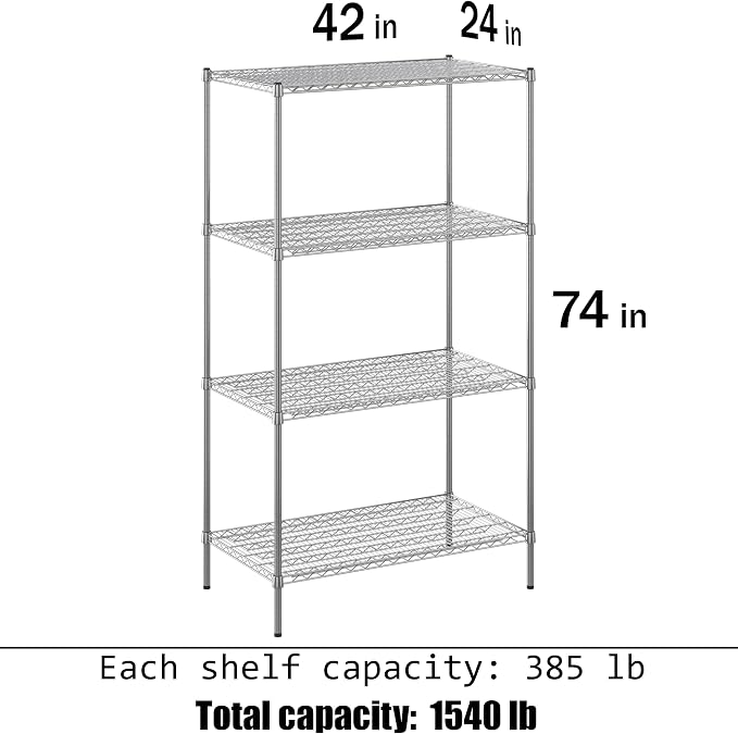 24" Deep x 42" Wide x 74" Height Wire Shelving Kit | 4-Tier | NSF Commercial - Image 3
