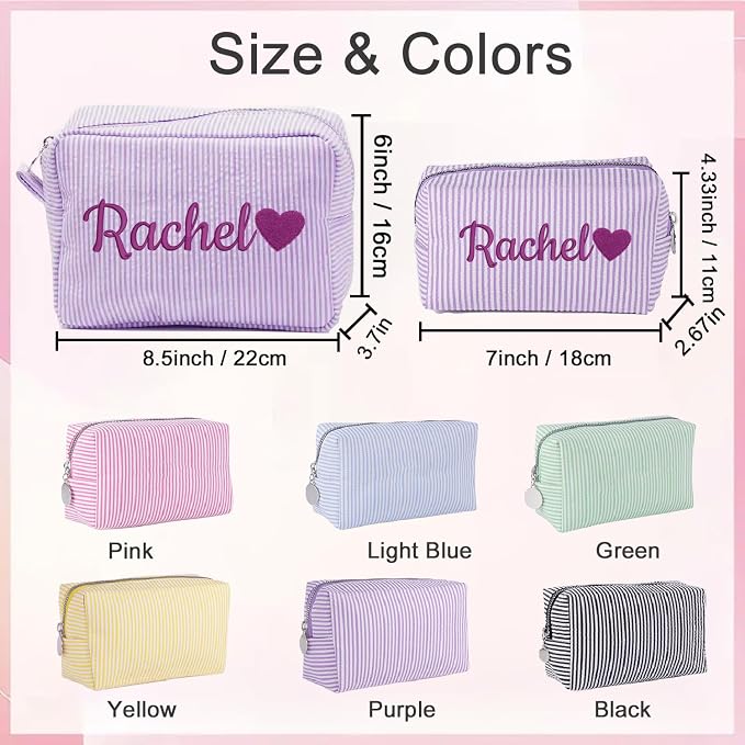 Personalized Seersucker Makeup Bag - Image 2