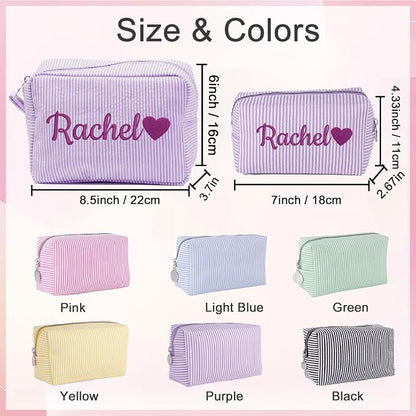 Personalized Seersucker Makeup Bag - Image 2