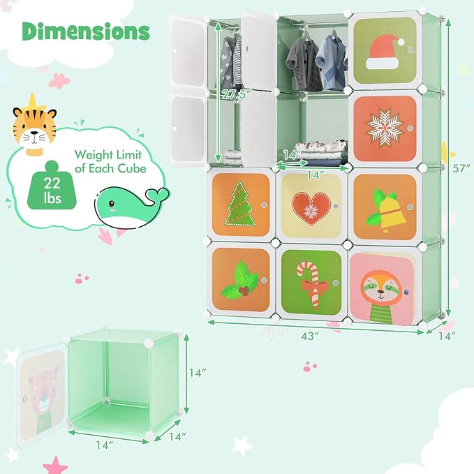 HONEY JOY Kids Wardrobe Closet, Baby Cartoon Clothes Storage Organizer - Image 8