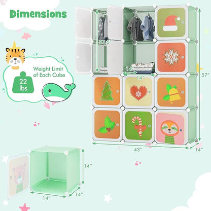 HONEY JOY Kids Wardrobe Closet, Baby Cartoon Clothes Storage Organizer - Image 8