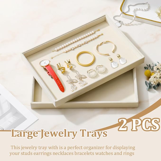 Large Velvet Jewelry Tray 2 Pack Stackable Jewelry Display Drawer Inserts Trays - Image 2