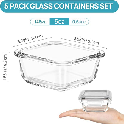 Vtopmart 5Pack 5oz Small Glass Storage Containers - Image 2