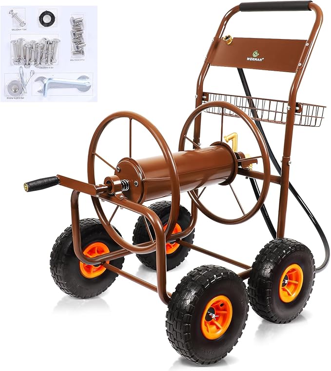 2025 Upgrade Hose Reel Cart, Hold Up to 300 ft of 5/8'', Garden Hose Cart by WERMAH