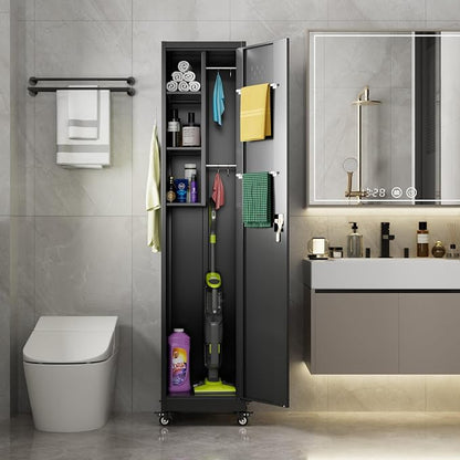 72''H Metal Broom Closet Storage Cabinet - Image 4