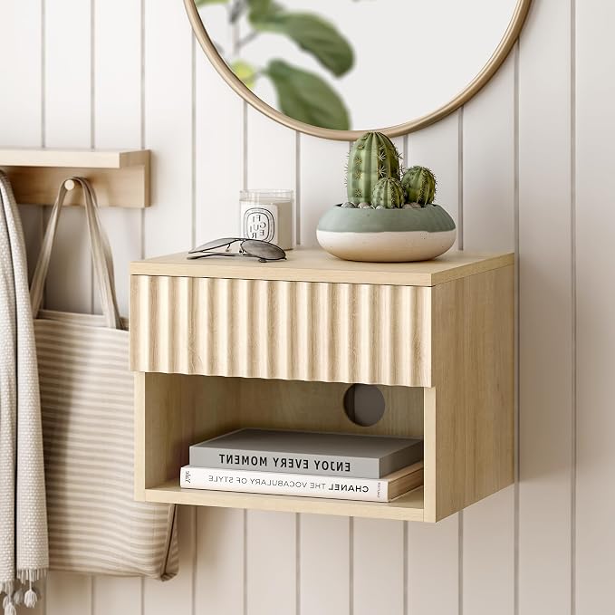 Floating Nightstand with Drawer and Open Shelf, Small Wall Mounted Bedside End - Image 6