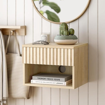 Floating Nightstand with Drawer and Open Shelf, Small Wall Mounted Bedside End - Image 6