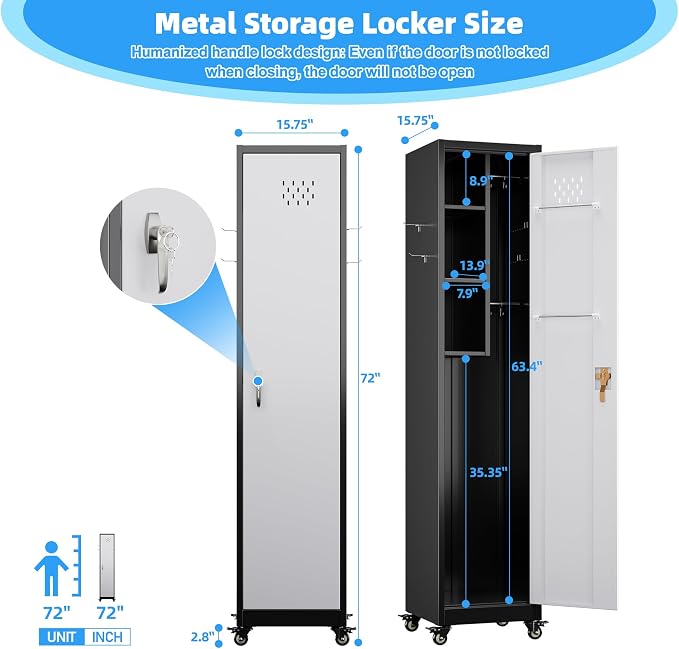 72''H Metal Broom Closet Storage Cabinet - Image 3