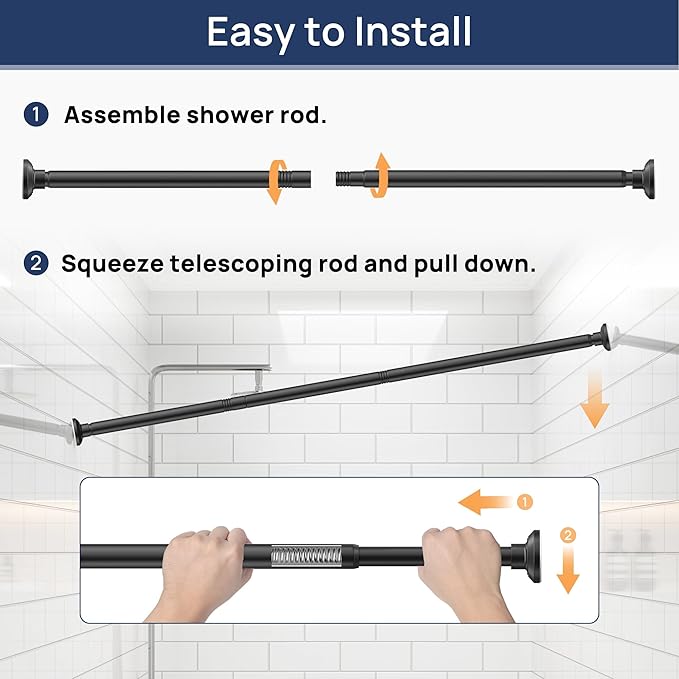ENJOYBASICS 1" Black Shower Curtain Rod, 30-52" Adjustable, Secure Tension | - Image 6