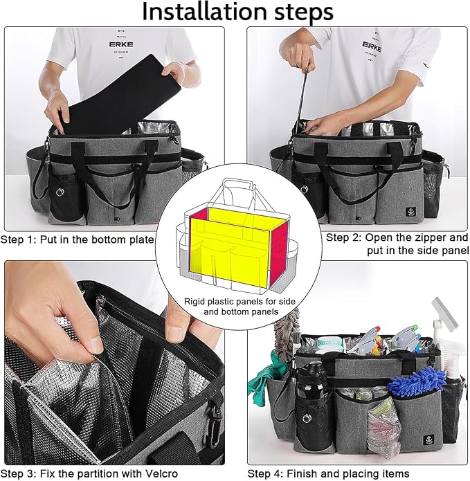 Large Cleaning Caddy Bag Built-in Sturdy Support Board, Cleaning Organizer - Image 7