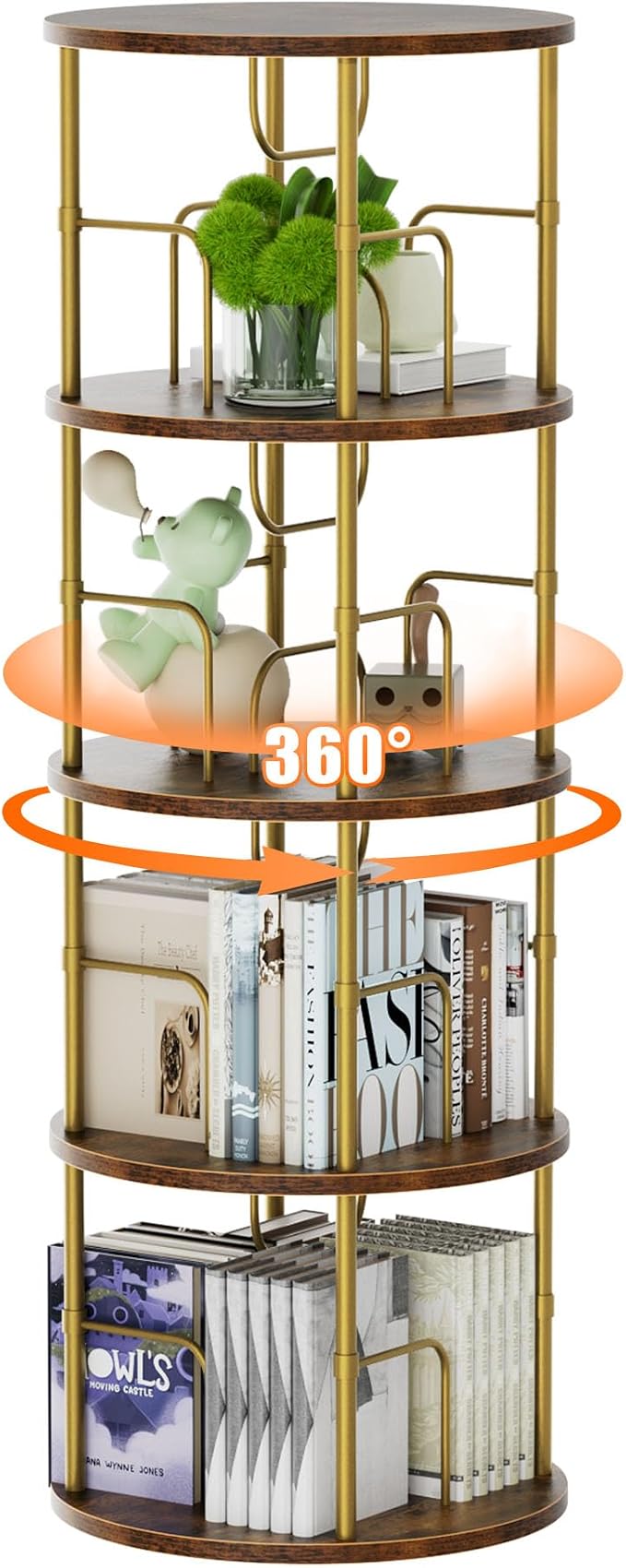 Flycity 4 Tier Rotating Bookshelf, 360° Corner Bookshelf Tower, Round Revolving - Image 8