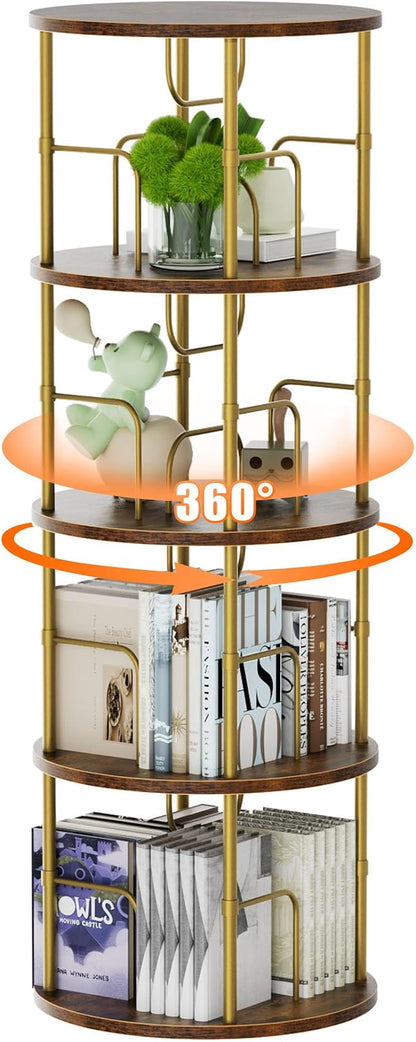 Flycity 4 Tier Rotating Bookshelf, 360° Corner Bookshelf Tower, Round Revolving - Image 8
