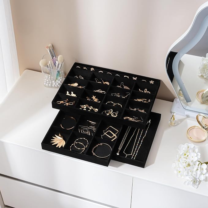 ProCase Stackable Large Jewelry Drawer Organizer, 3 Pack Velvet Jewelry - Image 7