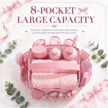 Pink Bow Mesh Shower Caddy for College Dorm Room, Coquette Preppy Hanging - Image 3