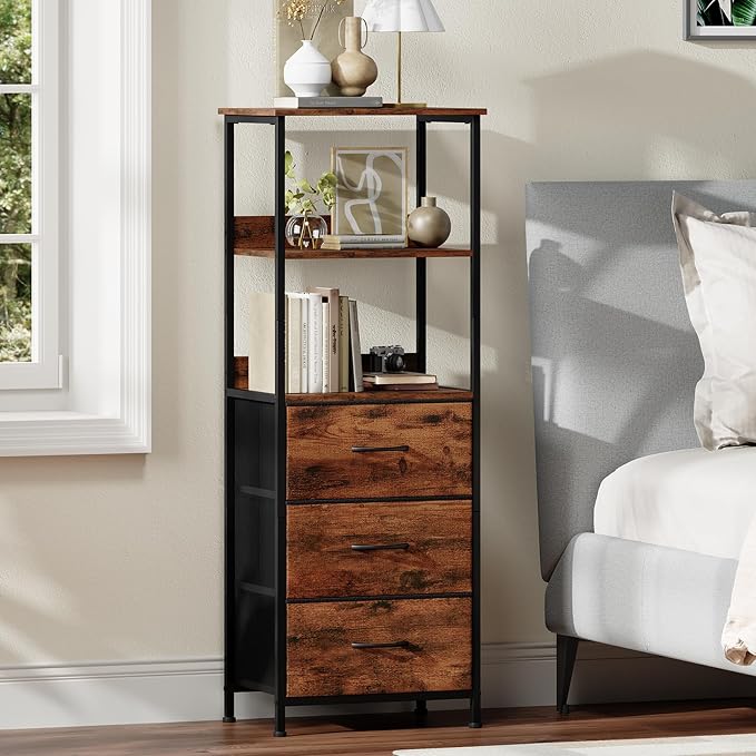 Somdot 3 Tier Bookshelf with Drawer, Tall Bookcase with Shelves, Bookshelf - Image 6