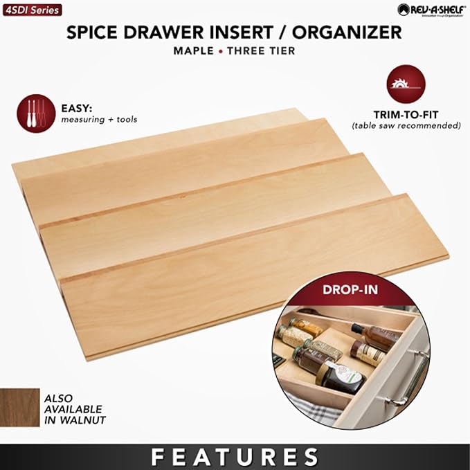Rev-A-Shelf 22" 3 Tiered Seasoning Organizer, Trim-to-Custom-Fit Wooden Kitchen - Image 5