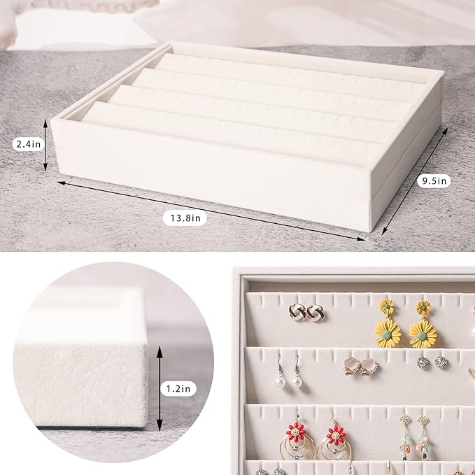 Coward 2PC Stackable Earring Tray Drawer Jewelry Holder Organizer Box Storage - Image 2