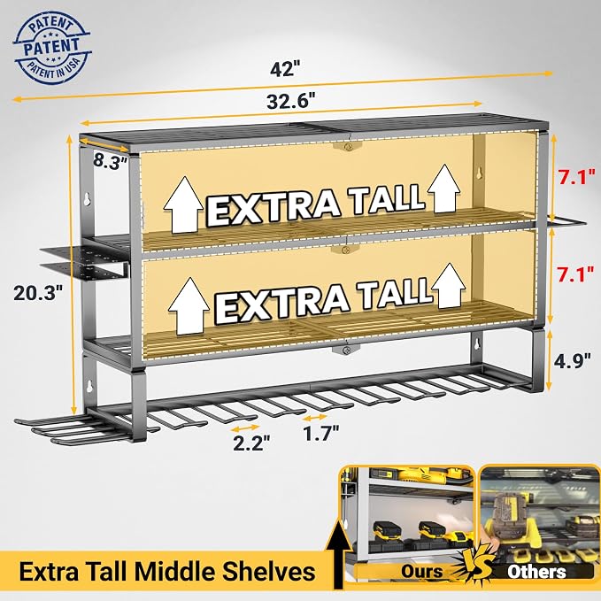 YYR Large Power Tool Organizer Wall Mount, Heavy Duty Metal Cordless Drill - Image 6