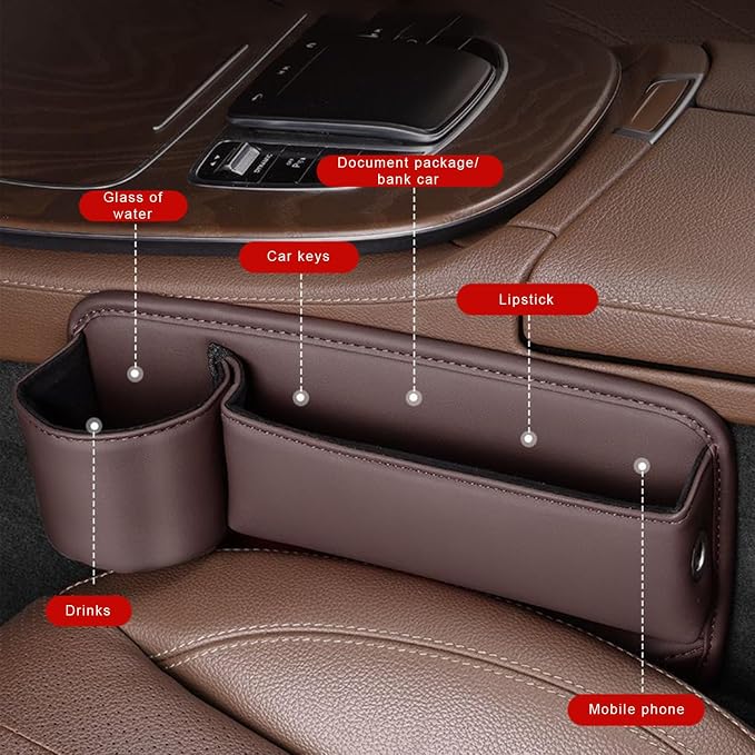 2-Pack Car Leather Cup Holder Gap Bag, Adjustable Car Seat Gap Storage Box - Image 7