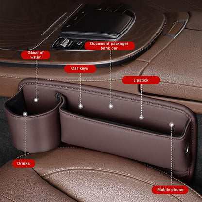 2-Pack Car Leather Cup Holder Gap Bag, Adjustable Car Seat Gap Storage Box - Image 7