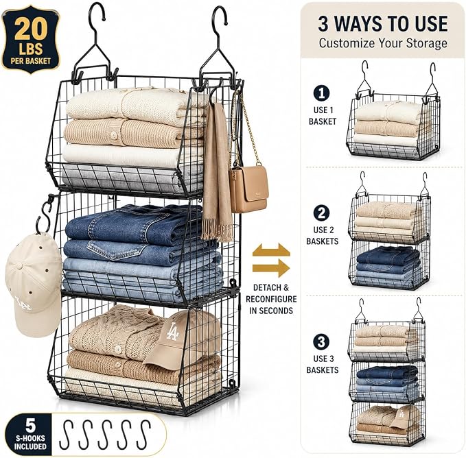 X-cosrack 3-Tier Hanging Closet Organizer, Laundry Room Organization | Space - Image 9