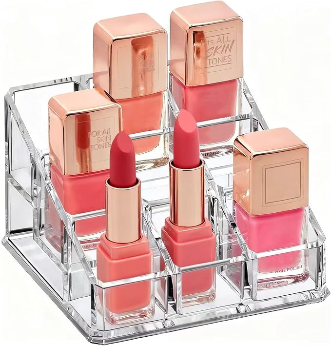 Clear Acrylic Lipstick Lip Gloss Organizer 9 Slots Small Comestic Display Holder by Unknown