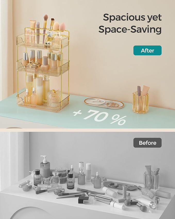SONGMICS Makeup Organizer, 3-Tier Skincare Organizer Countertop, Customizable - Image 4